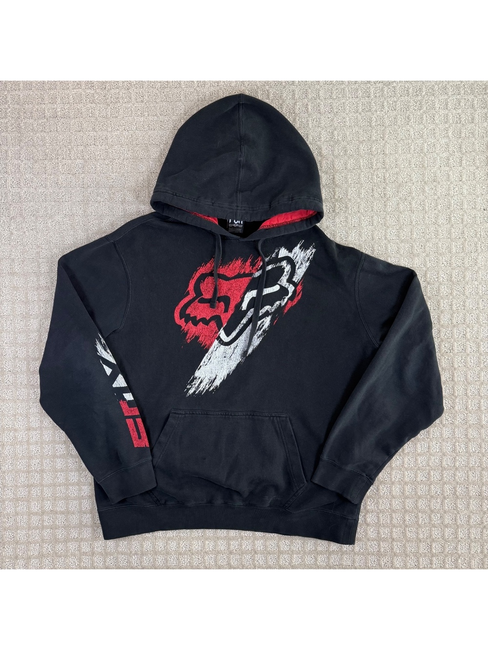 Y2K Fox Racing Graphic Pullover Hoodie Black Size Large